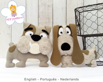 Felt pattern Bob & Eddy, PDF pattern dogs, pattern buldog by superskattig