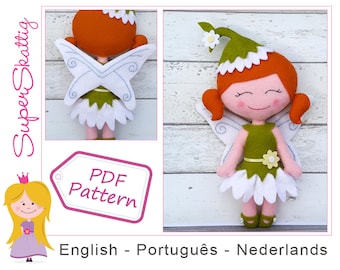 Felt pattern Daisy the Fairy, softie pattern for a doll, plush pattern fairy, pdf sewing pattern fairytale by Superskattig