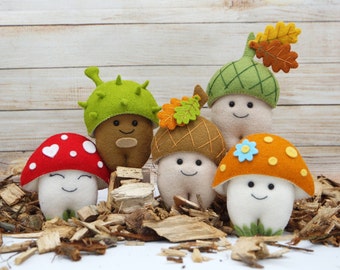 Felt pattern chestnut, acorn and mushroom, pdf felt pattern forest by Superskattig