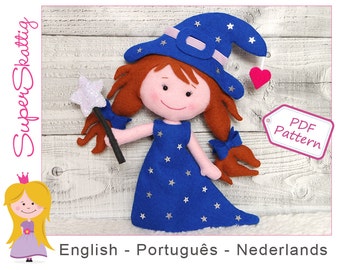 Felt pattern Rosa the Witch, softie pattern doll, plush pattern Halloween, pdf sewing pattern fairytale by Superskattig