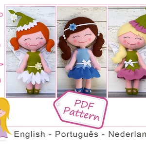 PDF patroon Elfjes Flora, Bluebell & Daisy, vilt patroon, patronen vilt voor een pop