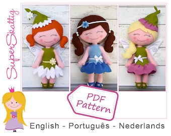 PDF felt pattern Daisy, Bluebell & Flora, softie pattern doll, plush pattern fairy, pdf sewing pattern fairytale by Superskattig