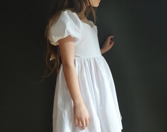 Puff Sleeve Dress with bow back. Cotton / Linen summer dress.