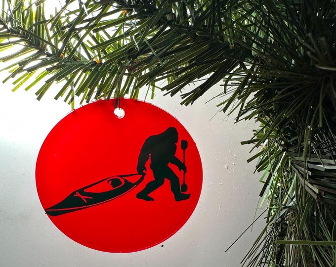 Bigfoot Kayak Christmas Ornament