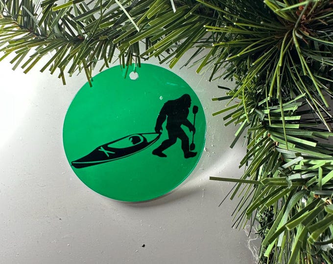 Bigfoot Kayak Christmas Ornament