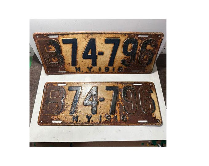 New York 1916 License Plates Two Plates