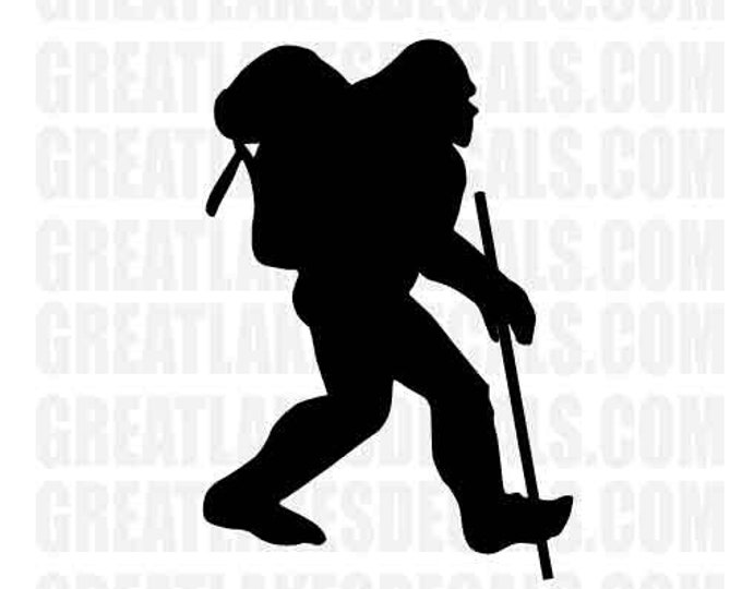 Bigfoot Hiking Vinyl Decal Sticker