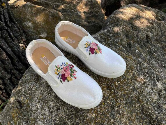 Hand Embroidered Canvas Shoes Embroidered Shoes Etsy