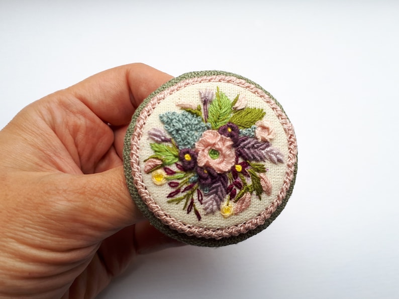 Floral Brooch Embroidered brooch Embroidered Pin Rococo image 1
