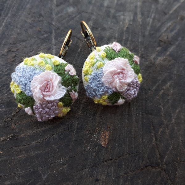 Floral earrings, colorful earrings, gift for women, gift for her, embroidered earrings, embroidered jewelry