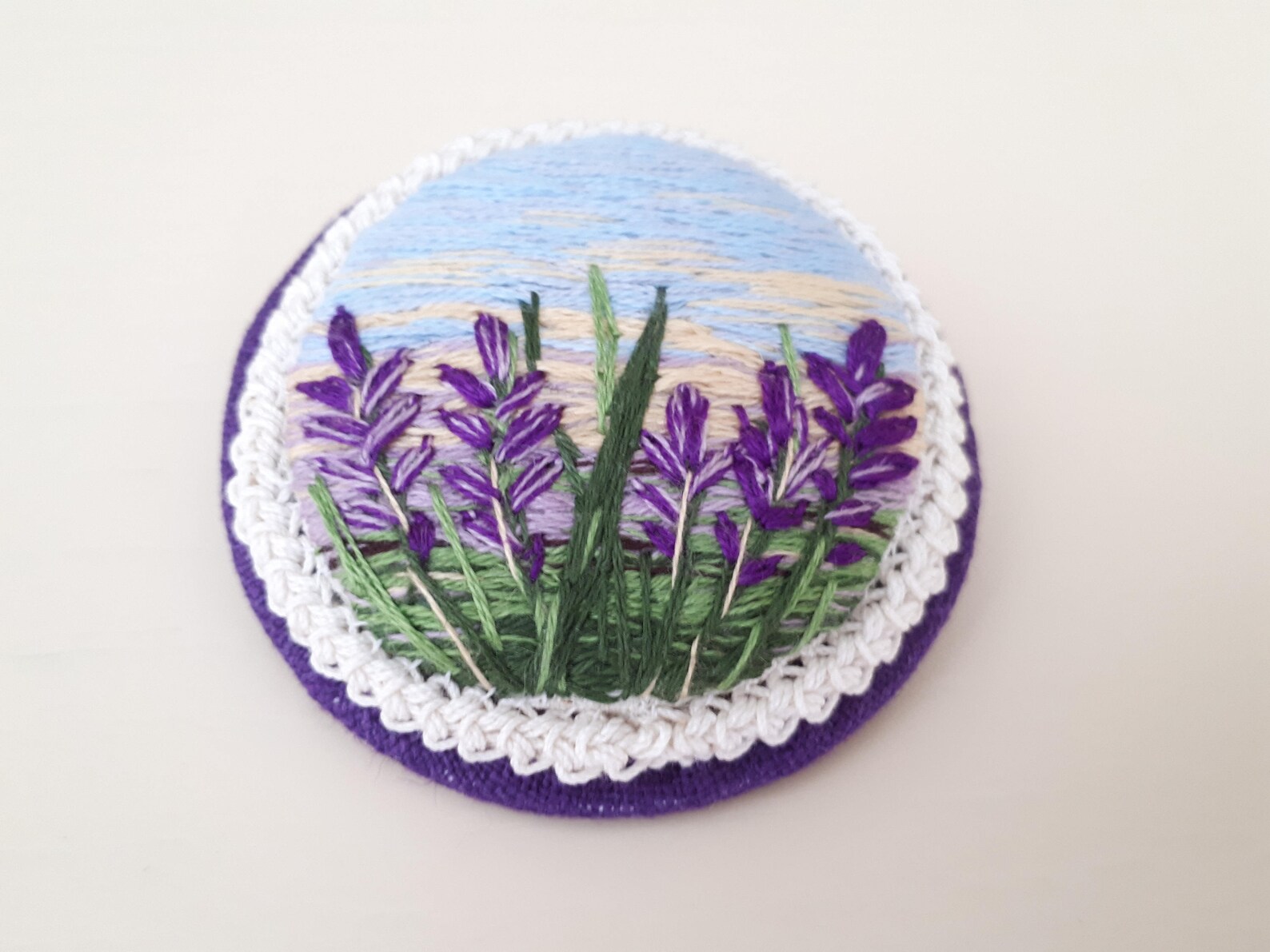 Lavender Jewelry, Flower Brooch, Embroidered Jewelry, Embroidered