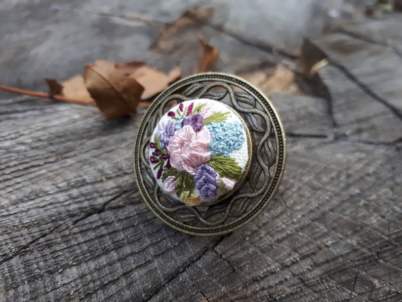 Statement Floral Ring, Embroidered Ring, Embroidered Jewelry, Rococo