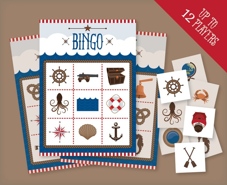 Nautical Printable Bingo Game for up to 12 Players Instant Etsy UK