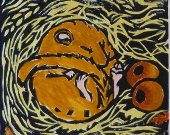 Dormouse Lino print by Ann-Marie Ison (50% donated to charity)