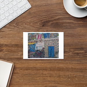 Carte de voeux vierge, impression de peinture à l'huile de scène de village indien