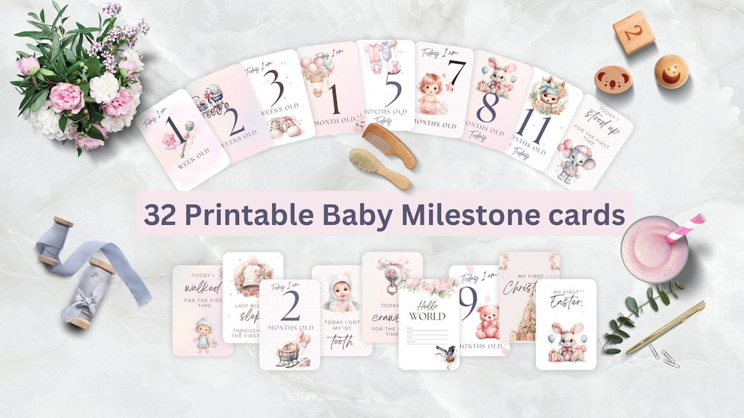 Editable Baby Girl Milestone Cards Baby Photo Prop, Baby Gift Pink ...