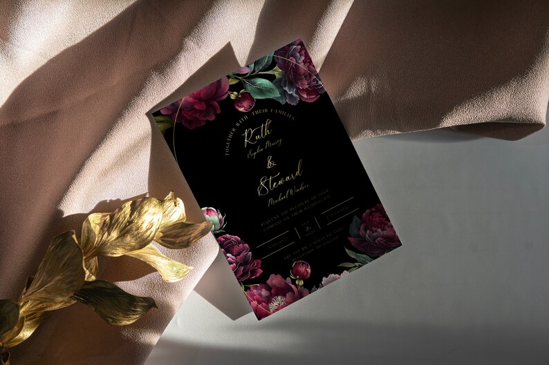 Dark Moody Floral, Invitation Template,moody Wedding Invite, Moody ...