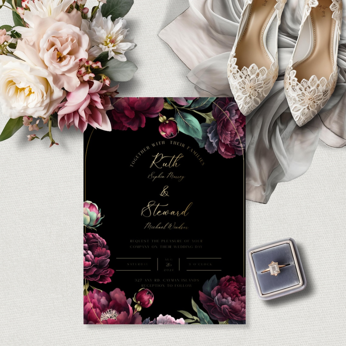Dark Moody Floral, Invitation Template,moody Wedding Invite, Moody ...
