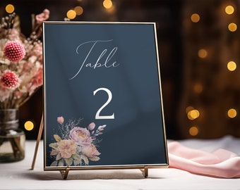 Navy Table Numbers, Modern Table Numbers, Navy/Pink Table Number Cards, Wedding Table Numbers, Elegant Table Number, Numbers 1-10,