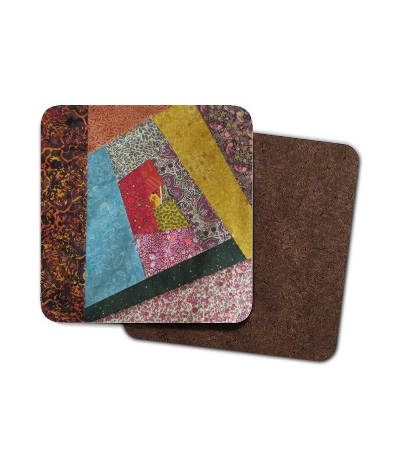 Single hardboard coaster with wonky log cabin design
