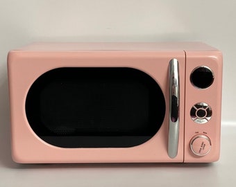 Light Blush Pink Retro Chrome Microwave, Blush Pink Retro Microwave, Light Blush Pink Appliances, Light Blush Pink Retro Kitchen Appliances