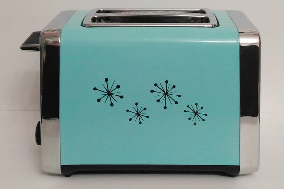 Aqua Sky Retro Style Toaster With Black Starburst wide Slot
