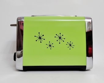 Green Apple Retro Style Toaster with Black Starburst ,Wide Slot Toaster, Atomic Starburst, Chrome Toaster