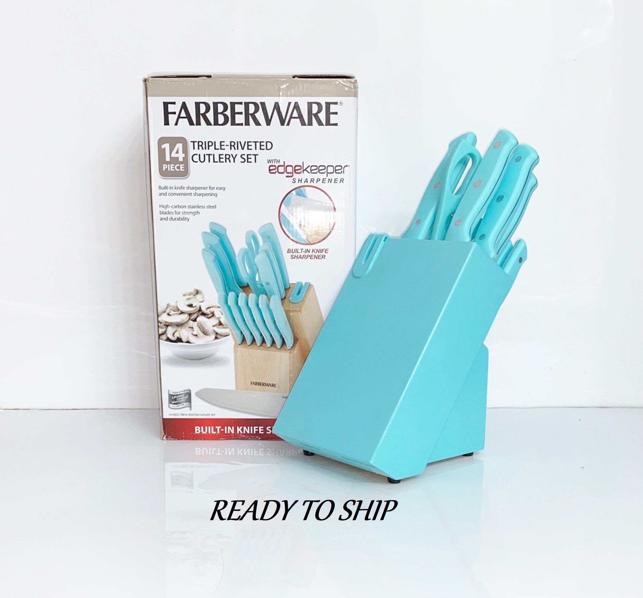 Farberware 14 Piece Knife Set with Block, Aqua/Grey - N/A - The WiC Project  - Faith, Product Reviews, Recipes, Giveaways