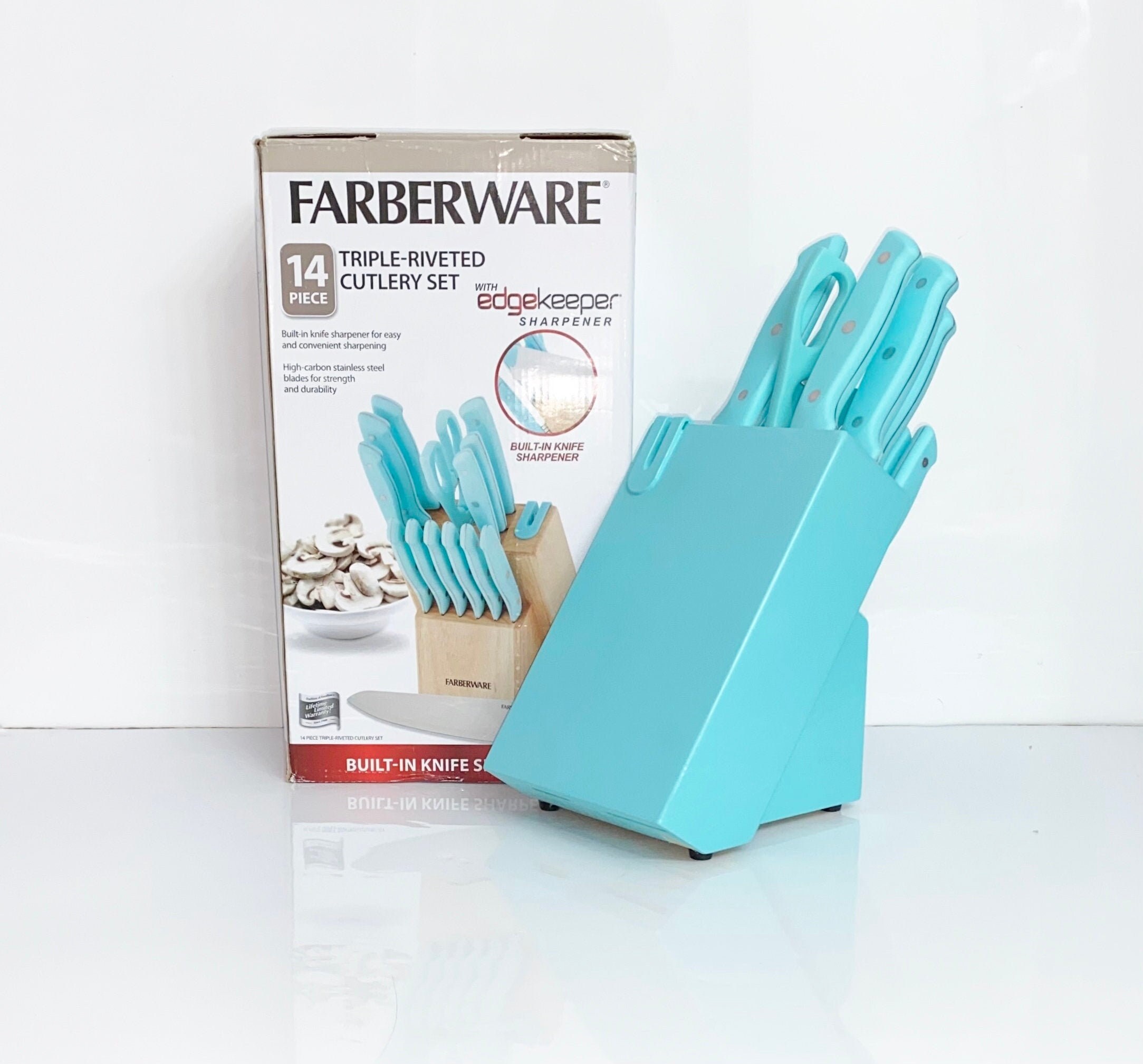 Aqua Sky Farberware 14 Piece Knife Block Set ,rare Farberware Set, New Aqua  Sky Knife Block, C0-W Aqua Sky Kitchenaid, READY TO SHIP 