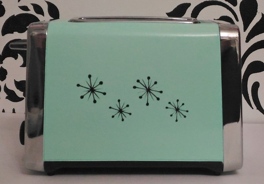 Mint Green Retro Toaster With Black Starburst ,wide Slot Toaster, Atomic Starburst , Pastel