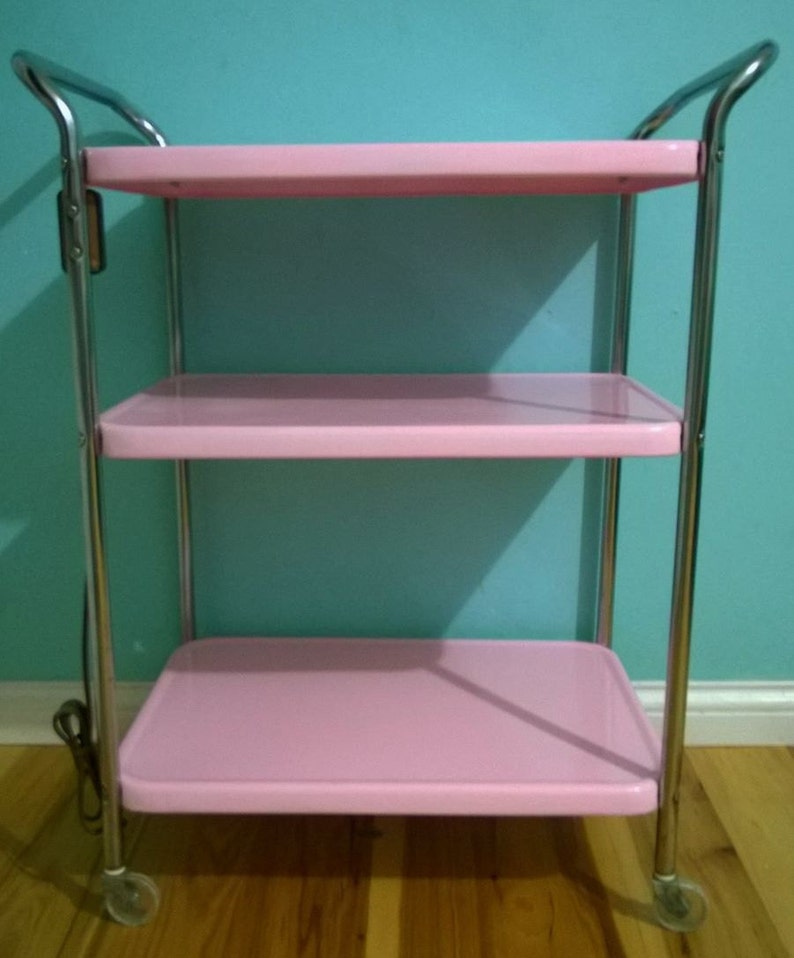Vintage Pink Cosco Rolling Cart 3 Tier w/Electrical Outlet Etsy