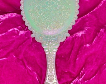 Nuovo specchio portatile iridescente perla bianca, specchi portatili per feste e principesse, specchi olografici, La Bella e la Bestia