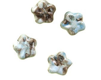 Porcelain Flower Beads: Aqua Blue Swirl Glazed Focal Beads (18mm, Set of 4)