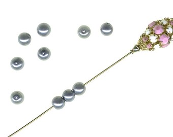 10 Vintage Pewter Silver Glass Pearl Beads 8mm