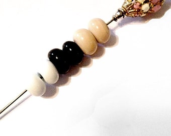 Handmade Lampwork Glass Rondelle Spacer Beads: Black, Beige, White - 10mm