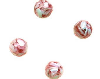 Pink Genuine Mother-of-Pearl, Shell and Resin Composite Round Focal Beads 12mm (4)