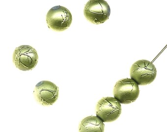 Metallic Drizzle Glass Beads: Pale Lime Green, Round 12mm (Set of 8)