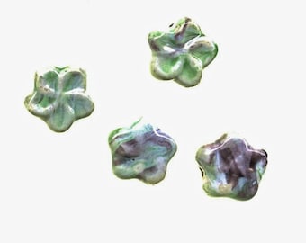 Porcelain Flower Focal Beads: Glazed Lilac, Purple, Green, and White (18mm, Set of 4)