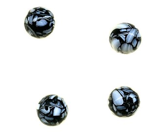 4 Large Black Genuine Mother-of-Pearl, Resin and White Shell Composite Round Focal Beads 12mm