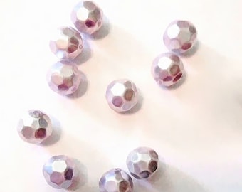 Lavender Purple Faceted Glass Pearl Beads: 10mm, Luster Finish (10)