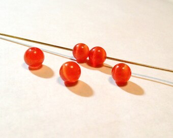 Fiery Orange Cat's Eye Glass Spacer Beads 8mm (5)