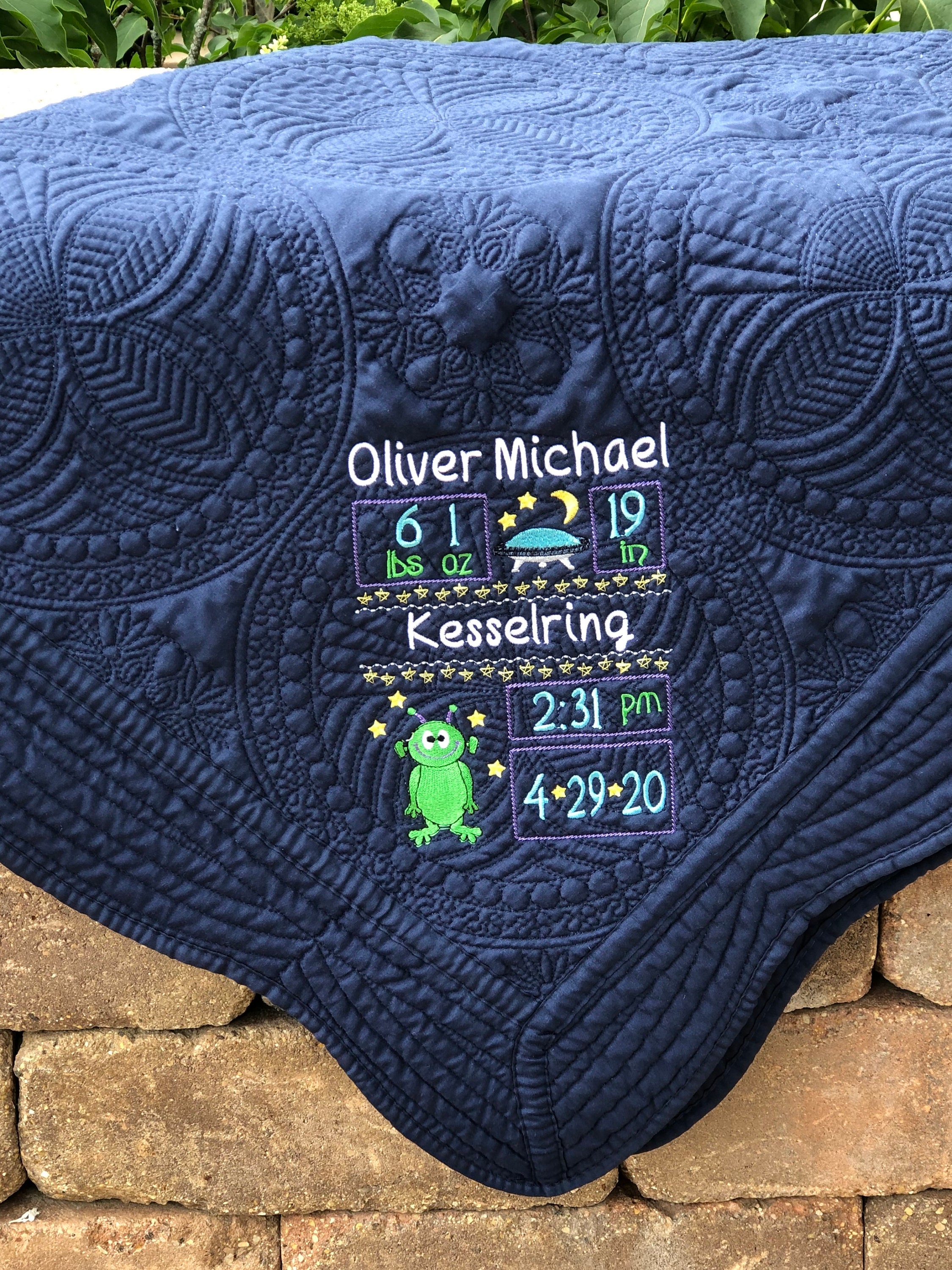 Heirloom Blanket Announcement Baby Blanket Custom Embroidery Baby Quilt