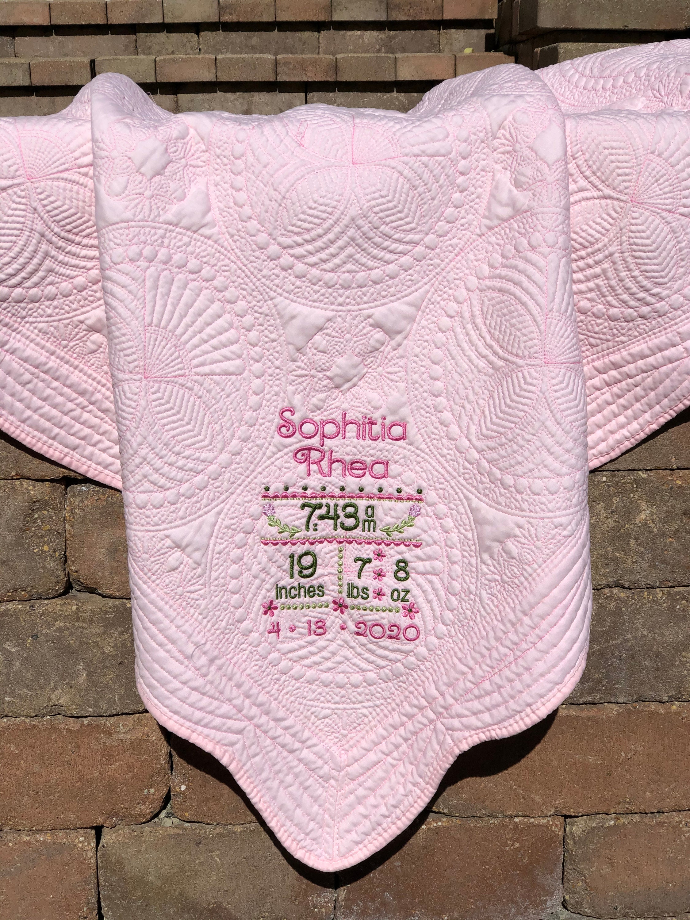 Heirloom Blanket Announcement Baby Blanket Custom Embroidery Baby Quilt