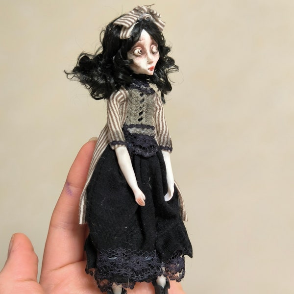 1:12 scale doll, dollhouse miniatures,gothic doll,ghost doll,tiny doll,horror doll