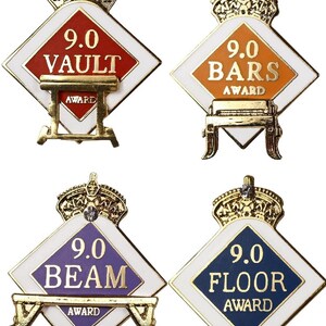 Platinum Gold Diamond or State Championships Bronze Silver Snowflake Designs Xcel Gymnastics Pins