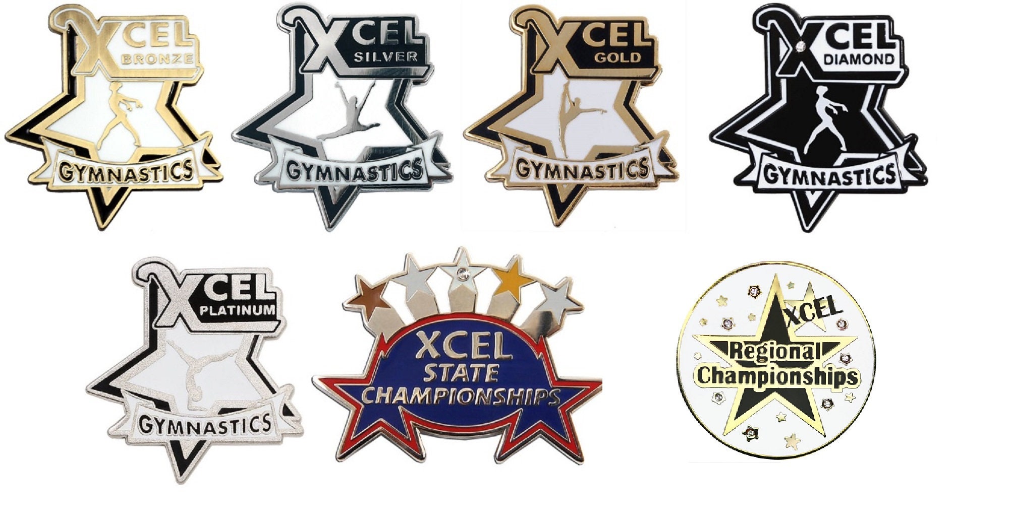 Xcel Gymnastics Pins - Bronze, Silver, Gold, Platinum, Diamond, State…