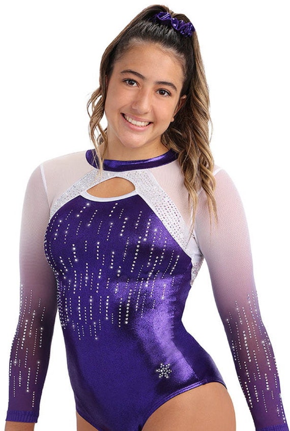 Harper Purple and White Girls Gymnastics Competition Leotard 
