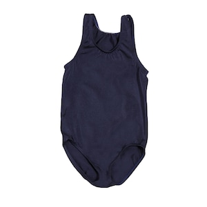 May include: A dark blue swimsuit with a simple design.
