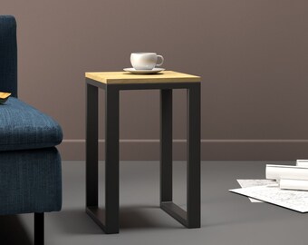 Metal Bedside Table - side table with an oak top, end table