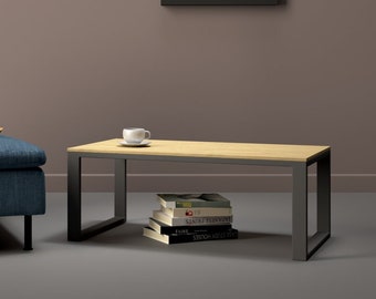 Metal Coffee Table, Modern Coffee Table - Industrial, Loft, 4cm Oak Table Top